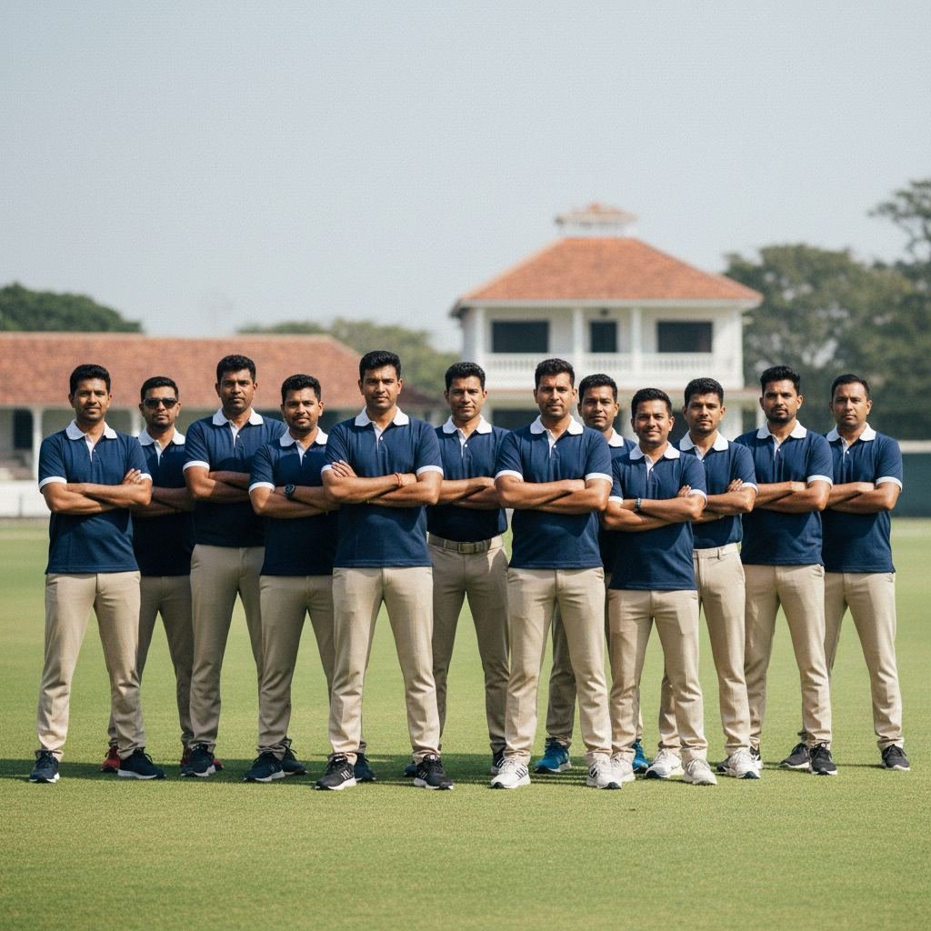 The Kreedangana Sports Management coaching team on their cricket ground in Bangalore