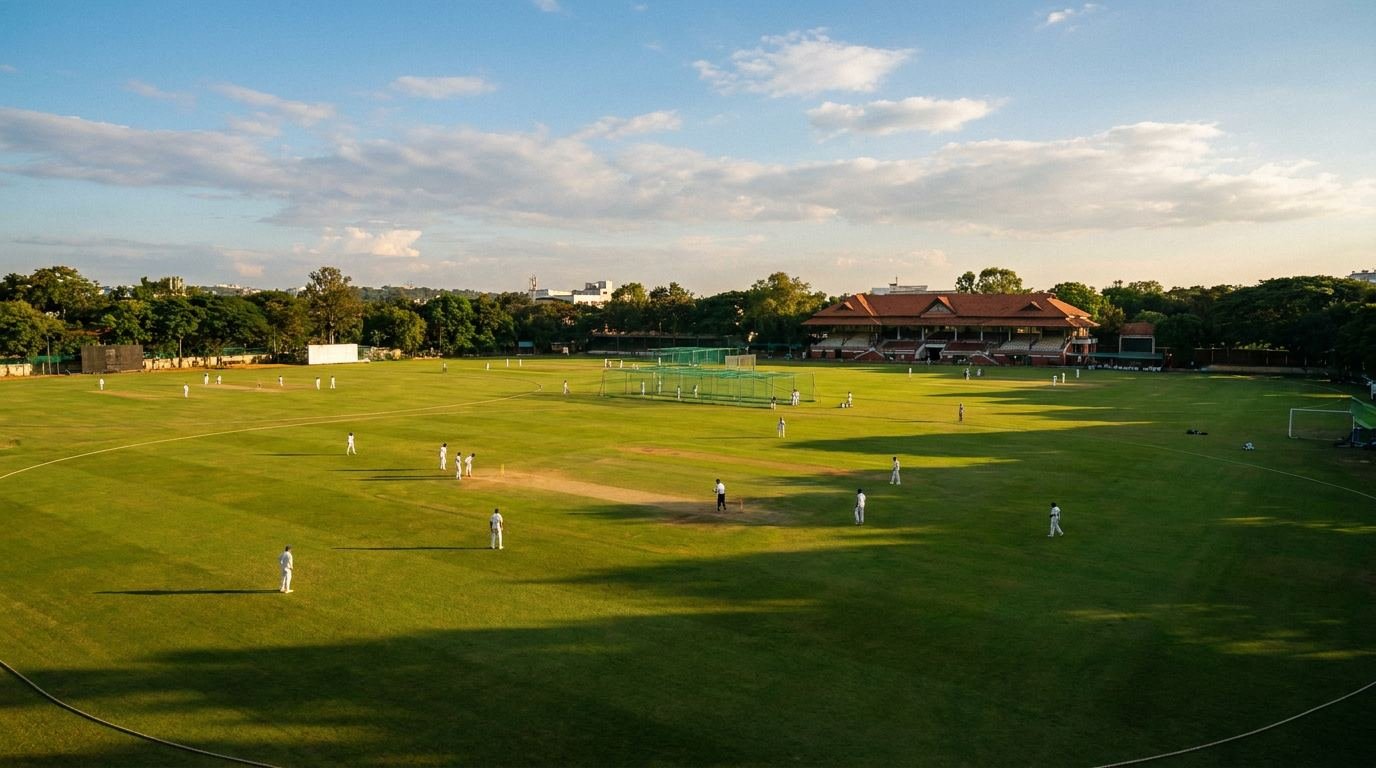 Two full size turf cricket grounds with practice nets and pavilion on the outskirts of Bengaluru