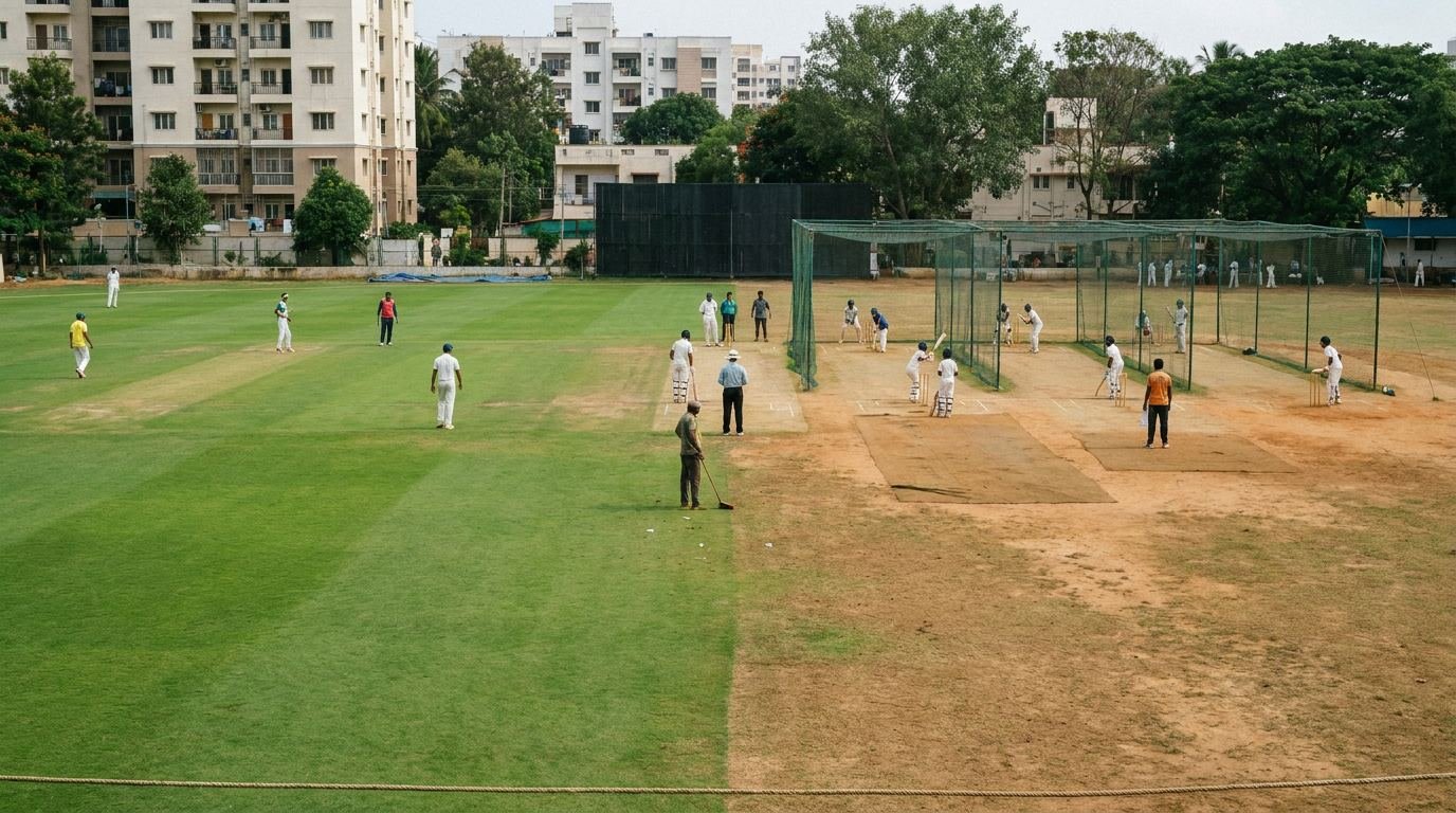 Side by side comparison of a prepared natural turf cricket wicket and a matting cricket wicket