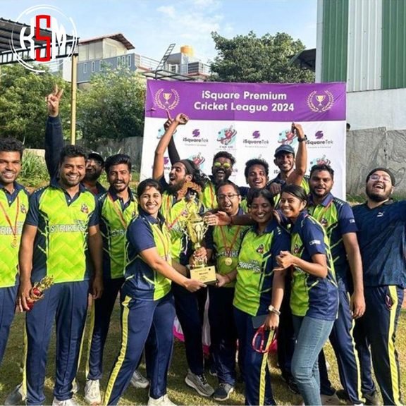 Corporate employees celebrating during a company cricket tournament managed by Kreedangana in Bangalore