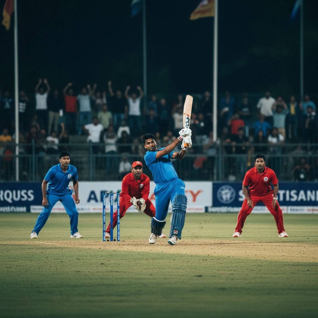 Corporate cricket teams competing under floodlights at the KSM Corporate Premier League in Bangalore