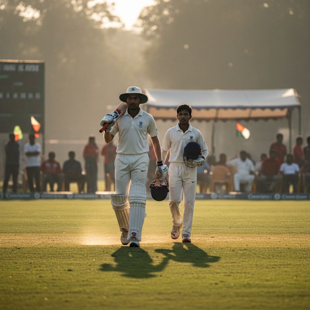 Under-14 cricketers walking out to bat during a junior cricket championship in Bangalore