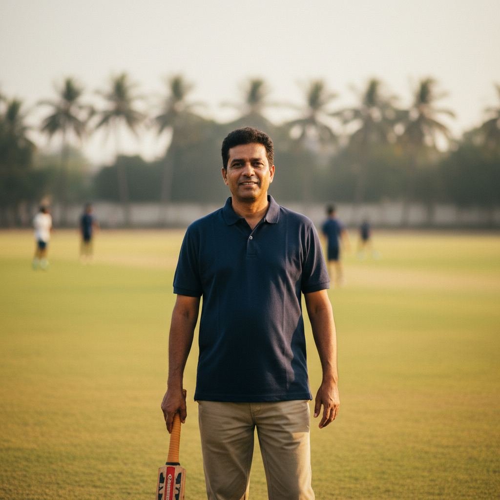 Head cricket coach running a batting drill with junior players at Kreedangana Sports Management