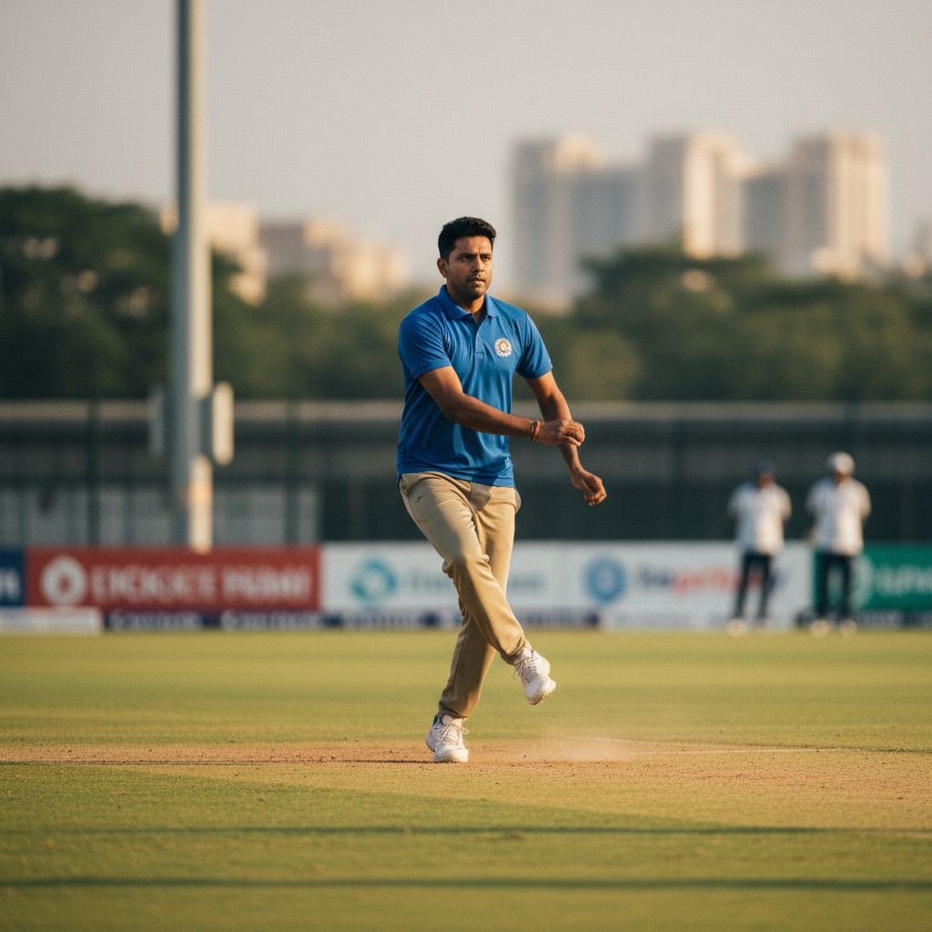 Cricket coach demonstrating a bowling action to young players during a coaching session